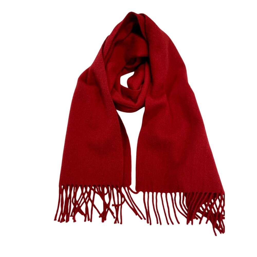Louisa Perini women's red cashmere scarf with fringe edges.